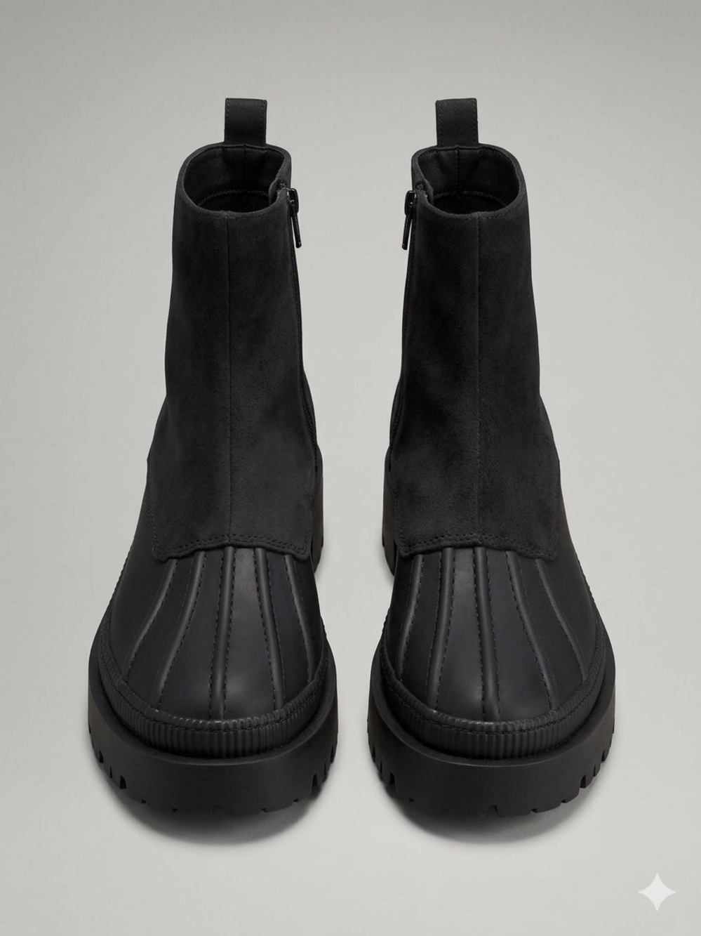 Black Ankle Duck Boots with Side Zipper